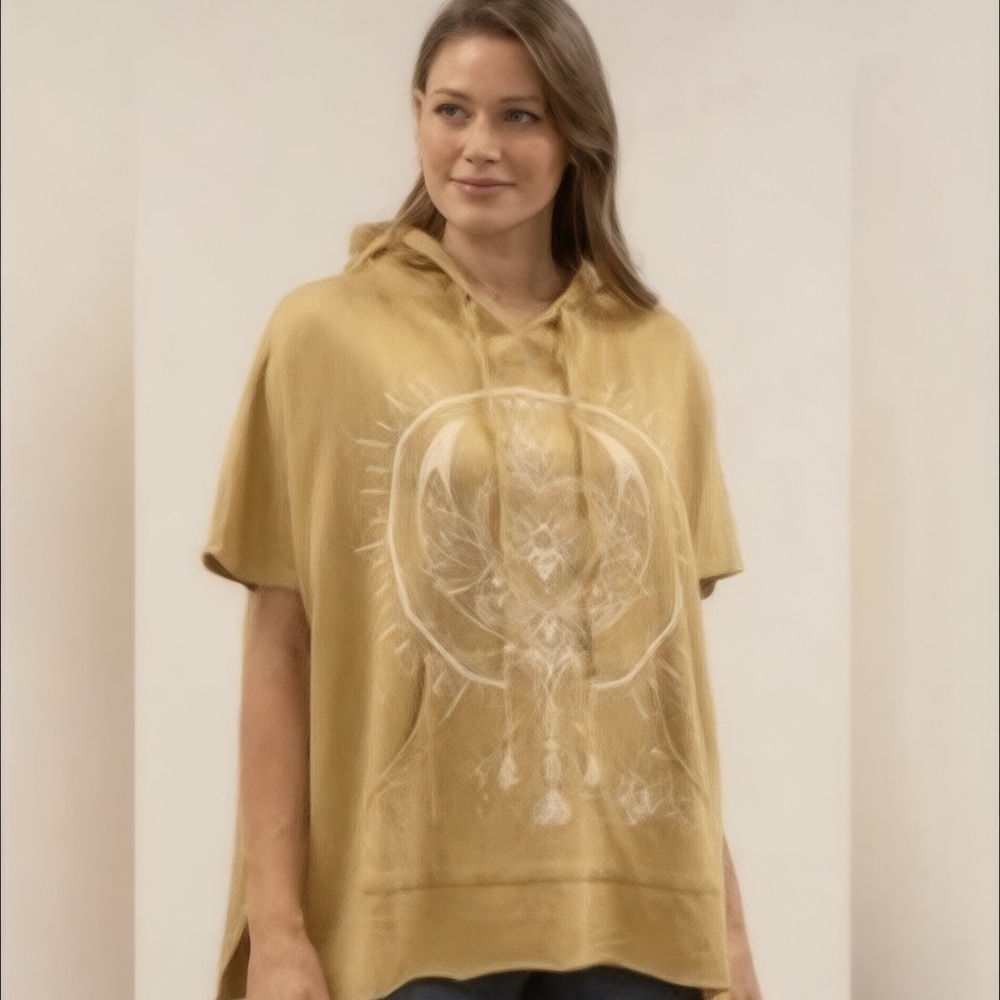 Kyla Seo Comfort Mustard Yellow Short Sleeve Dream Catcher Oversized Hoodie Sz M